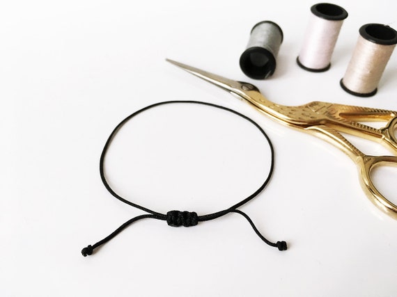 BLACK Bracelet With a Closing Sliding Flat Knot Macrame Thin Cord  Minimalist Black Cord Zen French Jewelry Gift -  Denmark