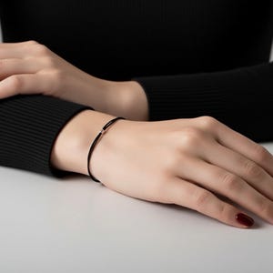 Thin 925 Sterling silver bead on BLACK Cord bracelet friendship Lucky Man Teen woman jewel