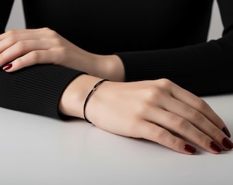Thin 925 Sterling silver bead on BLACK Cord bracelet friendship Lucky Man Teen woman jewel