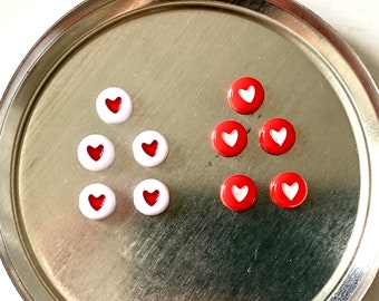 White RED HEART beads and or red WHITE HEART beads to make your own bracelets Sold in batches DIY for jewelry