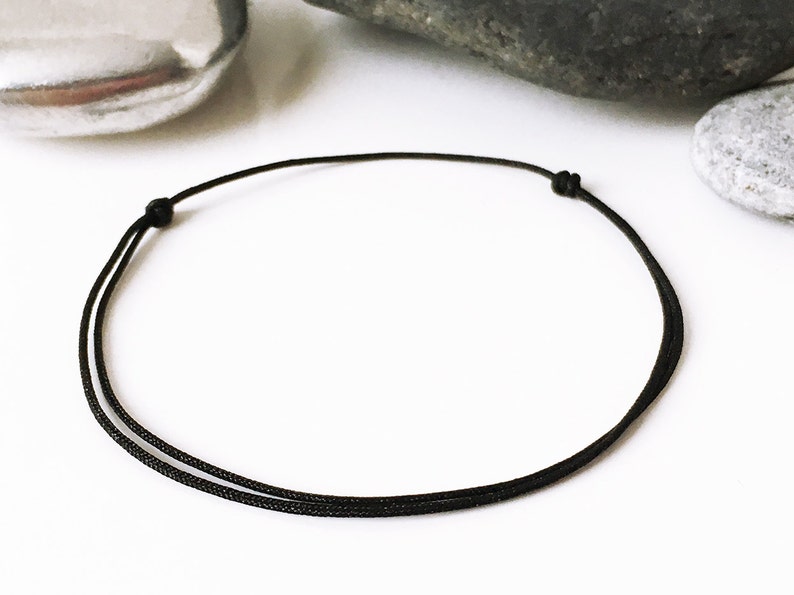 BLACK thin cord bracelet Sold individually or in batch Minimalist lucky jewelry Rock image 1