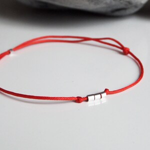 925 Sterling silver 3 thin beads RED Cord bracelet Lucky Kabbalah Man woman teen jewel image 3