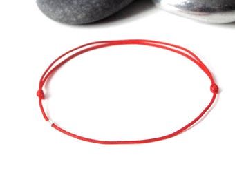 1 thin 925 Sterling silver bead on RED Cord KABBALAH string bracelet Lucky protection jewel