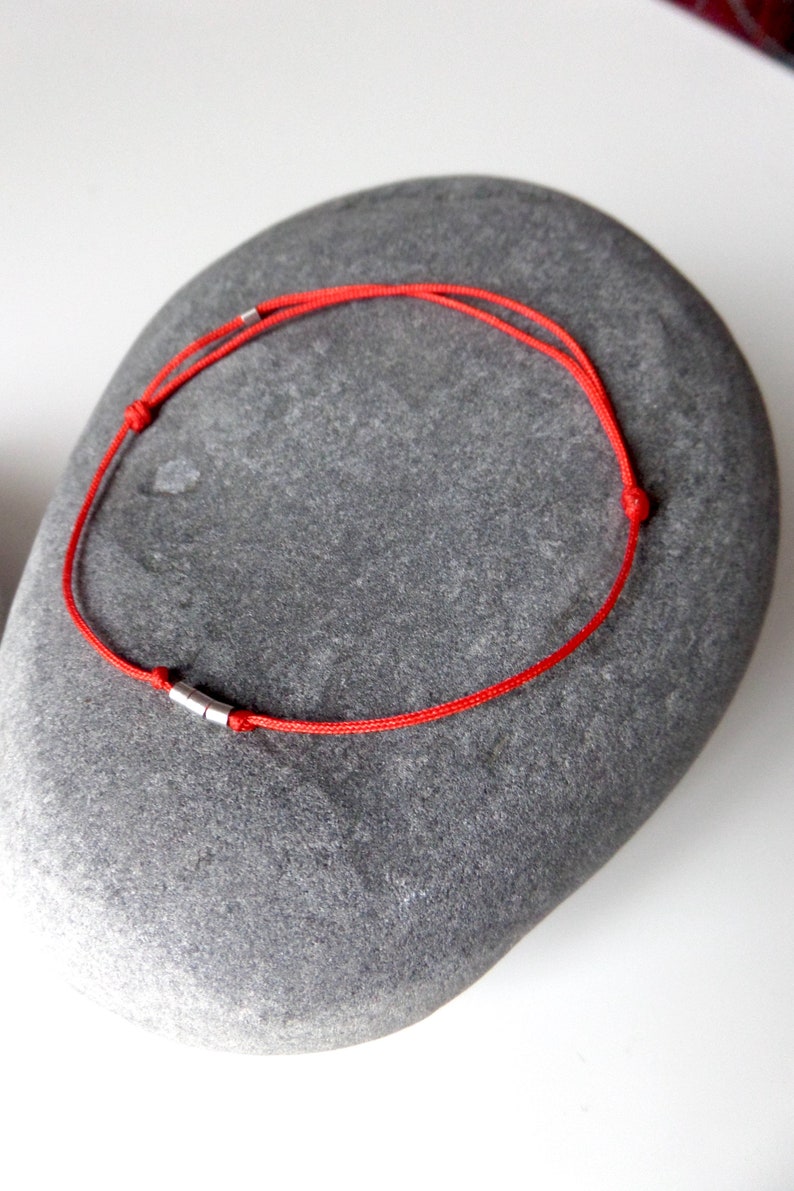 925 Sterling silver 3 thin beads RED Cord bracelet Lucky Kabbalah Man woman teen jewel image 5