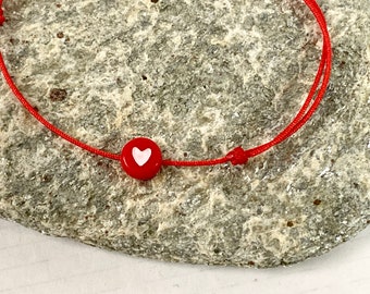 WHITE HEART bracelet on a RED background Cord in the color and number of hearts of your choice Lucky charm jewelry