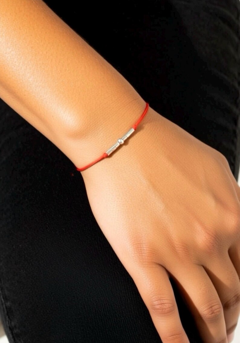 7 chakras RED yarn Bracelet Friendship Bracelet 7 pearls 925 Sterling silver Yoga Meditation Zen Love seven beads jewel image 3