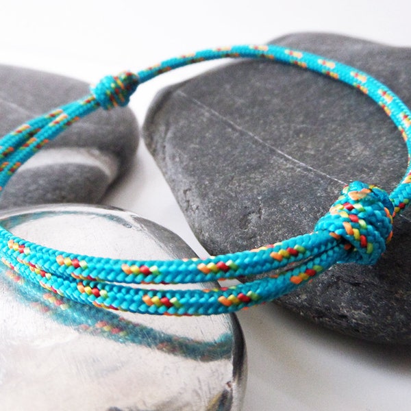 Bracelet en corde de bateau TURQUOISE Bijou porte bonheur femme homme Ado marin Escalade