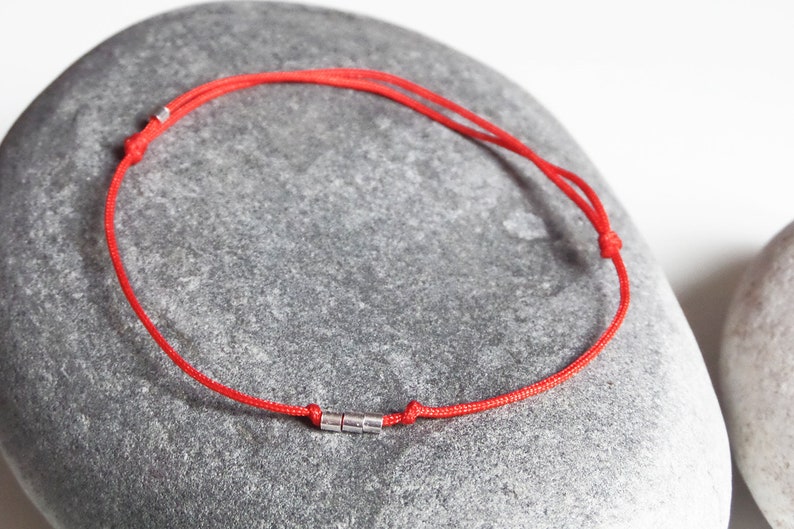 925 Sterling silver 3 thin beads RED Cord bracelet Lucky Kabbalah Man woman teen jewel image 7