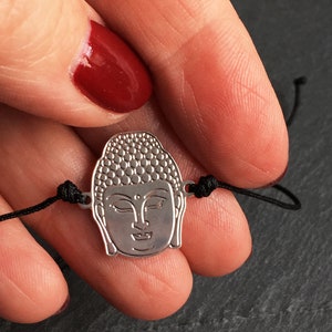 Silver Plated or Gold Plated BUDDHA head bracelet Adjustable cord Colors to choose Buddhist
