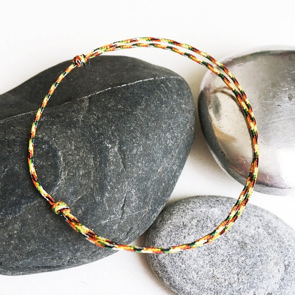 Fine cord bracelet Yellow red green & Gold Minimalist lucky charm