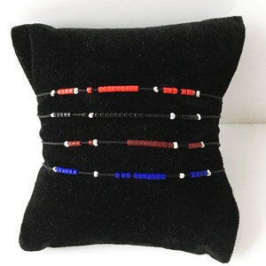 Miyuki RED beads and 3 sterling silver beads on a very thin BLACK cord Bracelet Thin Jewel image 8