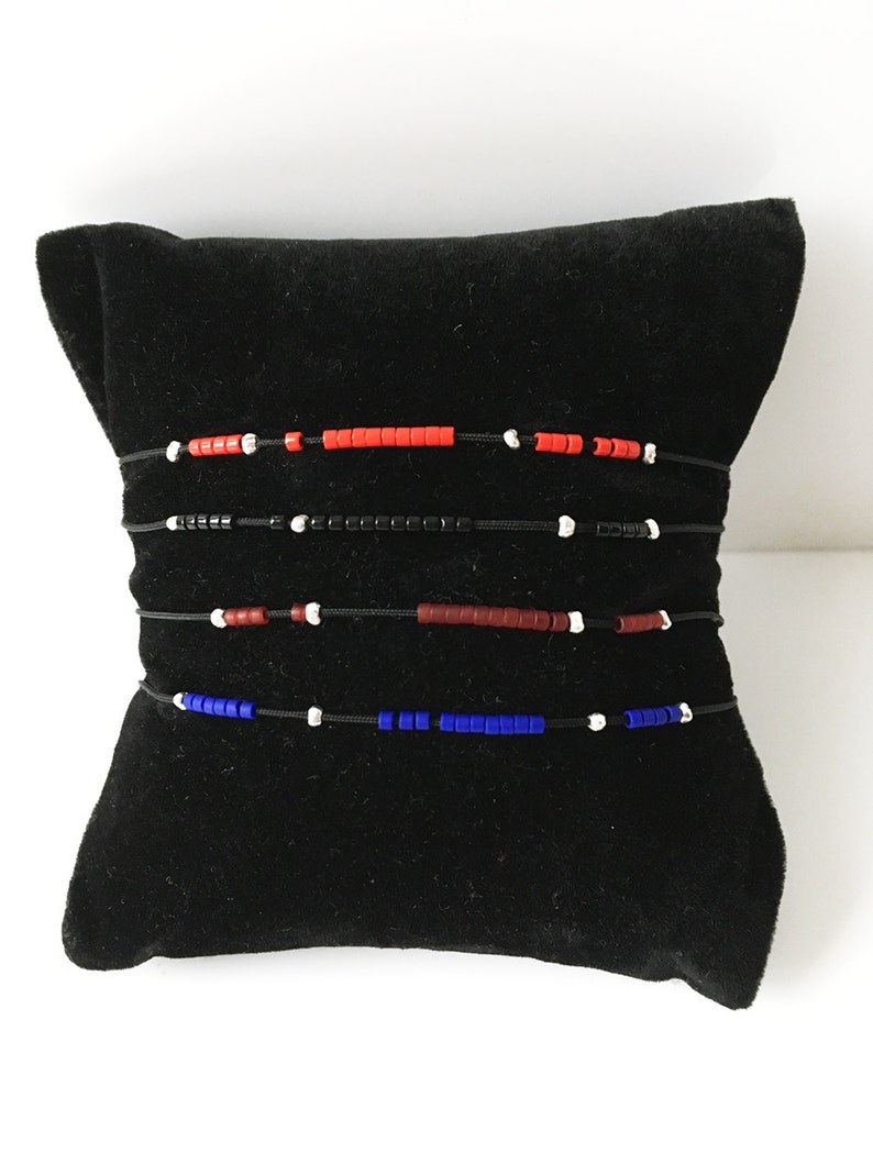 Miyuki RED beads and 3 sterling silver beads on a very thin BLACK cord Bracelet Thin Jewel image 8