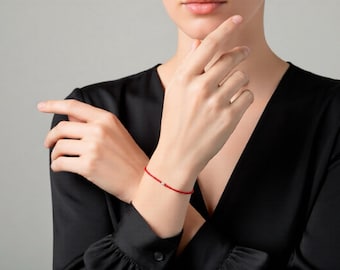 1 thin 925 Sterling silver bead on RED Cord KABBALAH string bracelet Lucky protection jewel