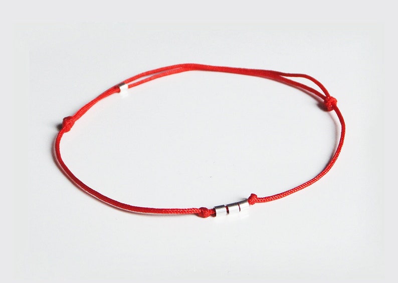 925 Sterling silver 3 thin beads RED Cord bracelet Lucky Kabbalah Man woman teen jewel image 1