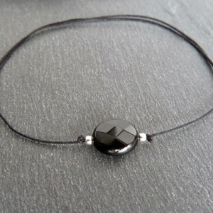 Drawstring with oval onyx and 925 sterling silver beads Bracelet Choose your cord color Lucky jewel