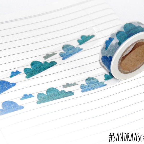 Clouds washi tape, blue clouds, spring washi tape, printed paper tape, embellishment, craft tape (0004)