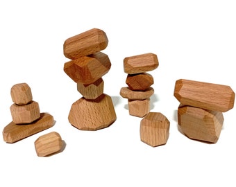 Tumi Ishi 15-piece balancing stones, building blocks, wooden stone toy, stacking toy, Montessori toy