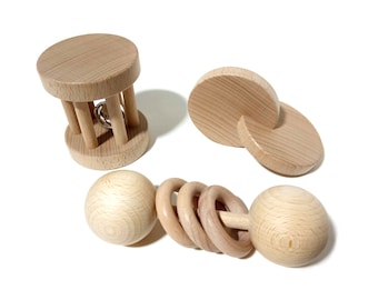 Ensemble 3 jouets bébé en bois, inspiration Montessori