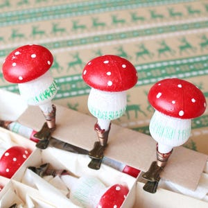 MUSHROOM_GLASS ORNAMENT Vintage/ Christmas Glass Ornament Fly Agaric_ Mushroom on the Clip/ Vintage Glass Ornaments Lauscha, Germany DDR