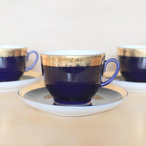 CUP, SAUCER Lfz Vintage/ Porcelain Cup & Saucer Cobalt Blue/ Russian Vintage Table Serving/ Ussr