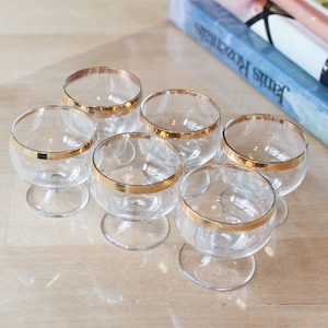 6 SHOT GLASSES Vintage/ 6 Shot Glasses on Leg with Gold Rim/ Vintage Drinks Serving/ Latvia