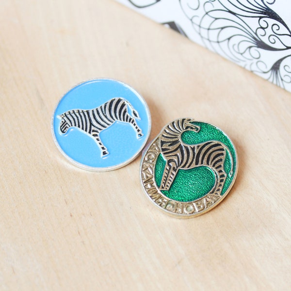 2 BADGES ZEBRA Vintage/ 2 Badges with Animals_Zebras/ Russian Vintage Brooches/ USSR