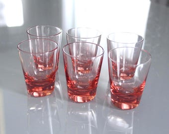 6 SHOT GLASSES Vintage/ 6 Pink Color Shot Vodka Glasses/ Vintage Drinks Serving/ Latvia