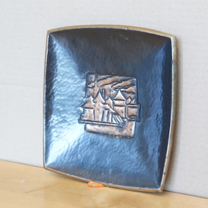 GEPRÄGTES METALLPlakette Vintage / Wanddekoration, geprägte Metalltafel Blick auf die Stadt / Vintage Dekoration Haus / Udssr