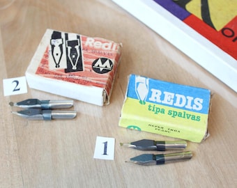 Set di pennini vintage/ 7 pennini Redis per penna a inchiostro in scatola/ Forniture per calligrafia vintage/ Lettonia