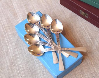 6 COFFEE SPOONS Vintage/ 6 Metal Coffee Spoons in Box/ Vintage Table Serving Tallinn Jewelry Factory/ Estonia