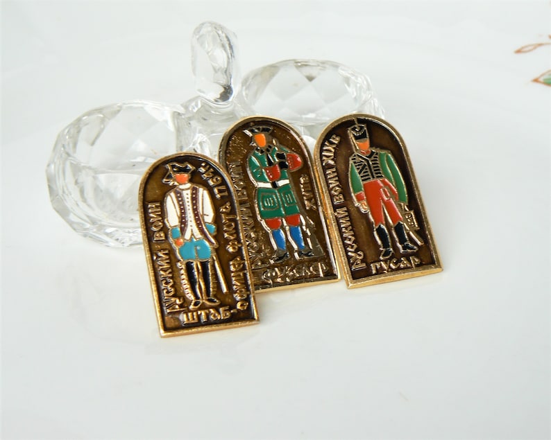 3 BADGES SOLDIERS Vintage Set of 3 Badges Russian Soldiers Vintage Brooches Ussr 1980s