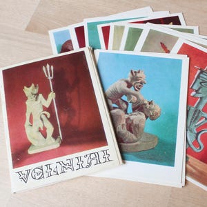 DEVILS_16 CARDS Vintage/ Set of 16 Cards with Devils Collection/ Vintage Art Cards/ Lithuania