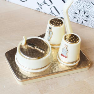 SET for SPICES Latvian Vintage/ Ethnic Style Spices Set_ Salt, Pepper & Mustard Bowls with Tray/ Vintage Table Serving/ Latvia
