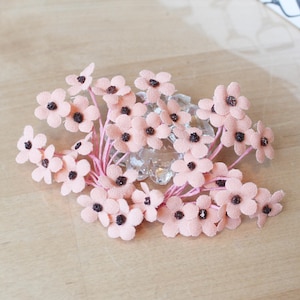 MILLINERY FLOWERS Vintage/ Small Pink Flowers Bouquet/ Flowers for Crafts Brooch/ Handmade Vintage Accessory/ Latvia