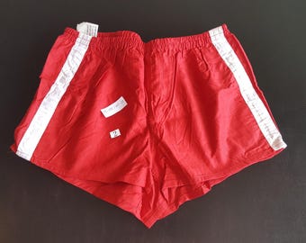 1980s_SPORTS SHORTS Vintage/ Red Cotton Sports Shorts/ Soviet time sports dress/ Ussr
