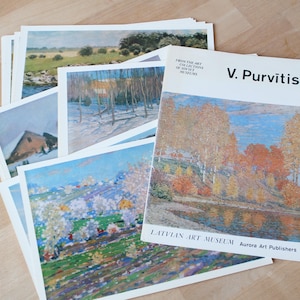 CARTES D'ART PURVĪTIS_16 vintage/ Reproductions au format A5, cartes d'art peintures de Vilhelms Purvītis/ Cartes d'art lettones/ Urss