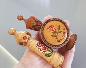 2 estuches de perfume vintage / 2 pequeños estuches de madera para perfume o agujas / Accesorio vintage / Bulgaria