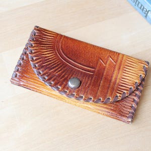 LEATHER WALLET Latvian Vintage/ Wallet, Coin Purse with Pressed Ornamental Pattern/ Vintage Leather Accessory/ Latvia