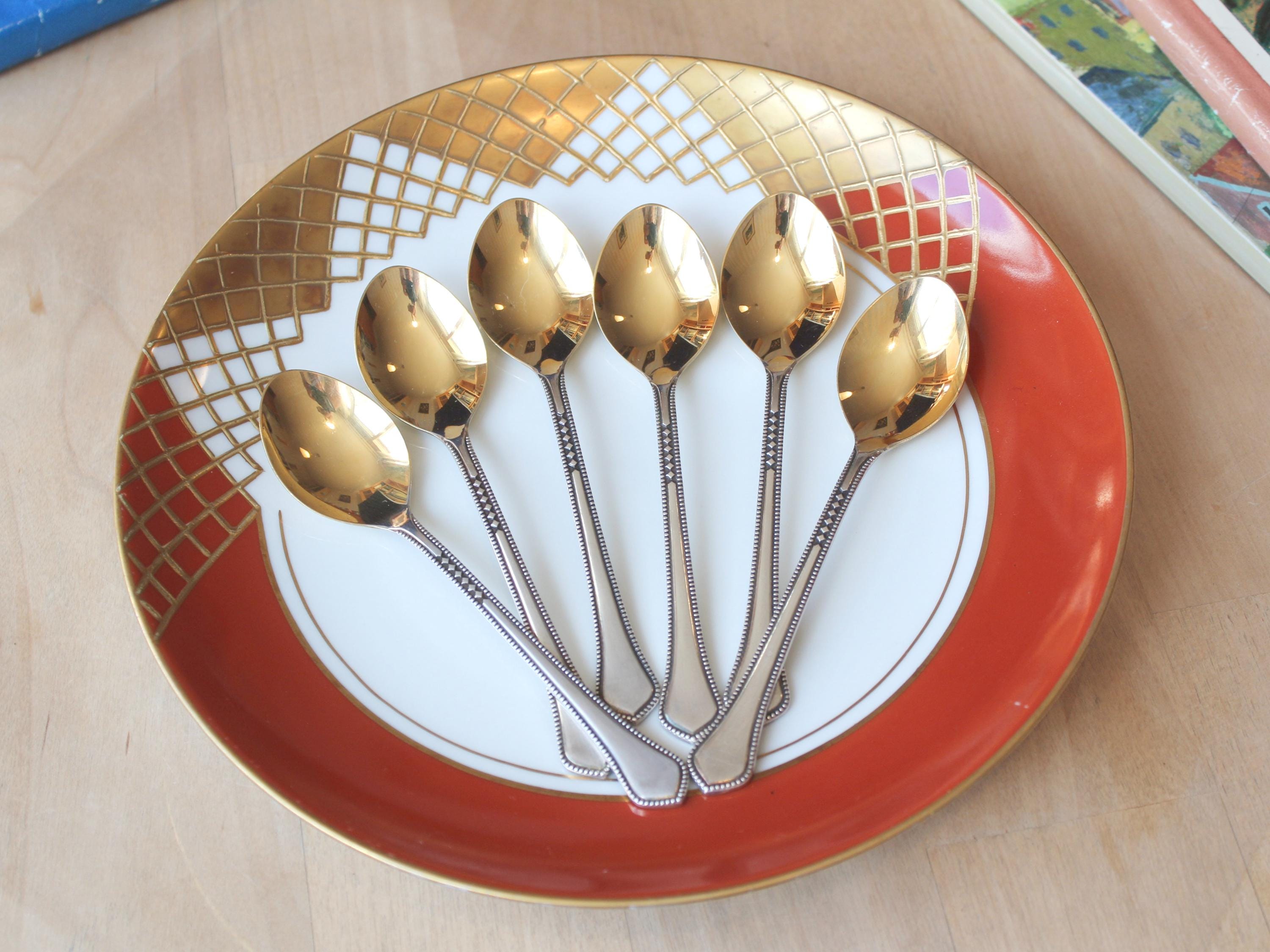 6 COFFEE SPOONS Vintage/ 6 Gilded Melchior Tea Coffee Spoons with Filigree Pattern/ Vintage Table Serving/ Estonia