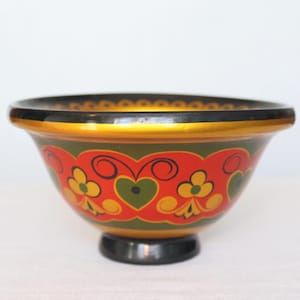 WOODEN BOWL Vintage/ Wooden Bowl with Floral Paintings/ Russian Home Accessory/ Ussr