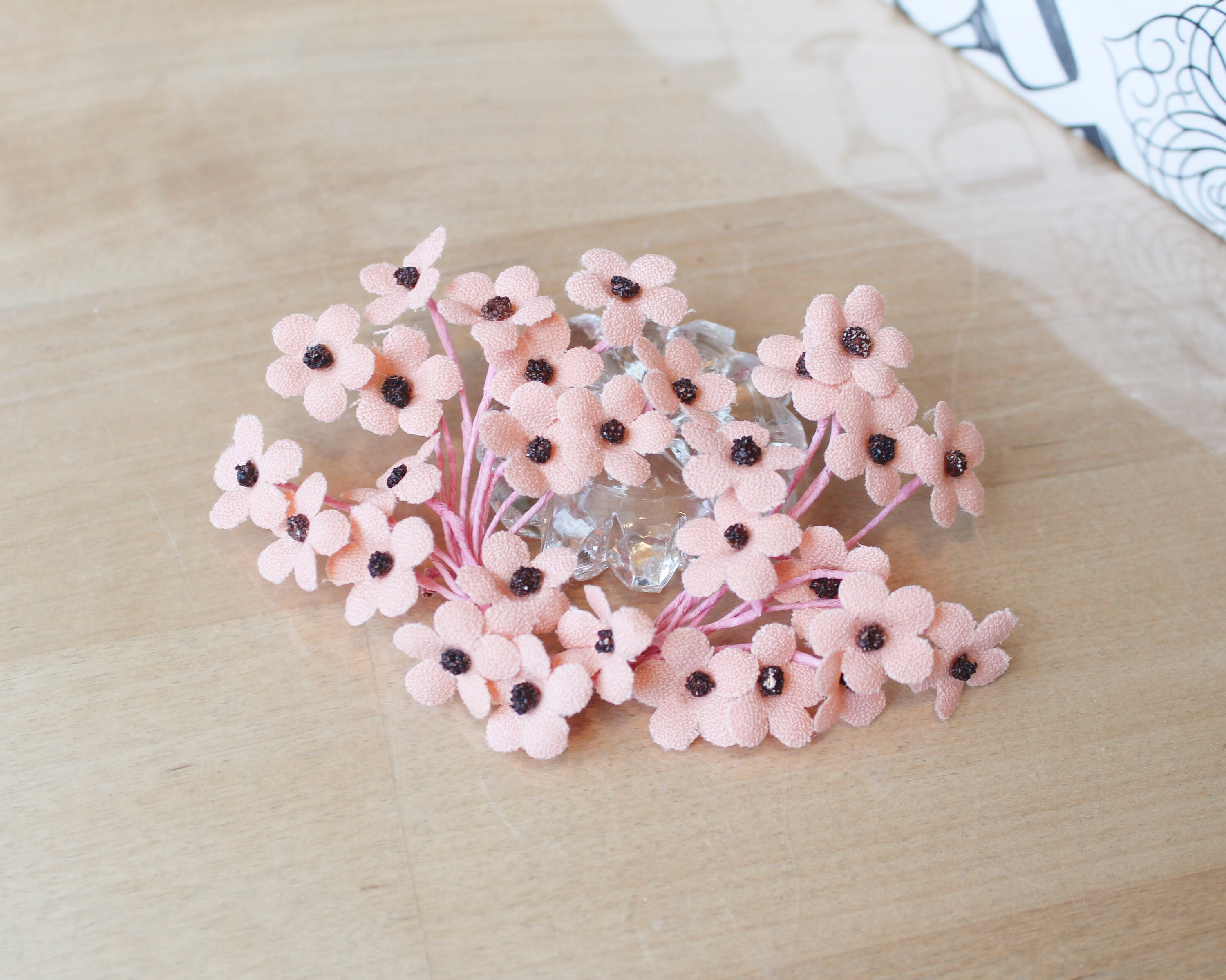 Pink Glass Flowers With Stems Wire Flower Decoration Beaded