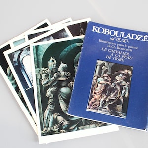 KOBULADZE_12 CARTE A5 Vintage/ Shota Rustaveli Poesia Cavaliere in pelle di tigre Illustrazioni di Sergo Kobuladze, formato A5/ Vintage Art Cards/ URSS