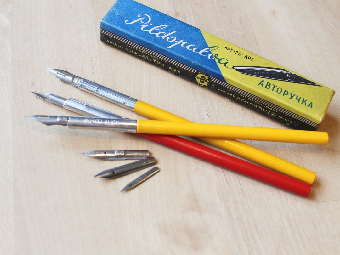 INK PEN With NIBS Vintage/ Wooden Ink Pen & 3 Nibs/ Russian Etsy