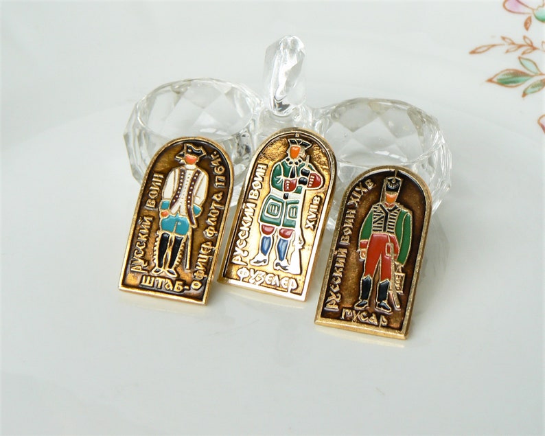 3 BADGES SOLDIERS Vintage Set of 3 Badges Russian Soldiers Vintage Brooches Ussr 1980s