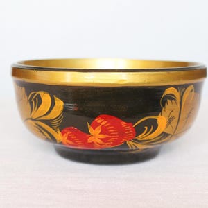 WOODEN BOWL Vintage/ Wooden Bowl with Floral Paintings/ Russian Home Accessory/ Ussr