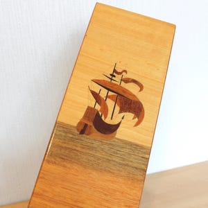 SHIP_WOODEN INLAY PLAQUE Vintage/ Wooden Wall Plaque_ Sailing Ship/ Vintage Home Decoration/ Latvia