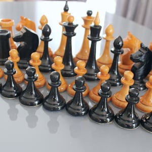 WOODEN CHESS Russian Vintage/ 32 Wooden Chess Figurines/ Russian Vintage Table Game/ Ussr