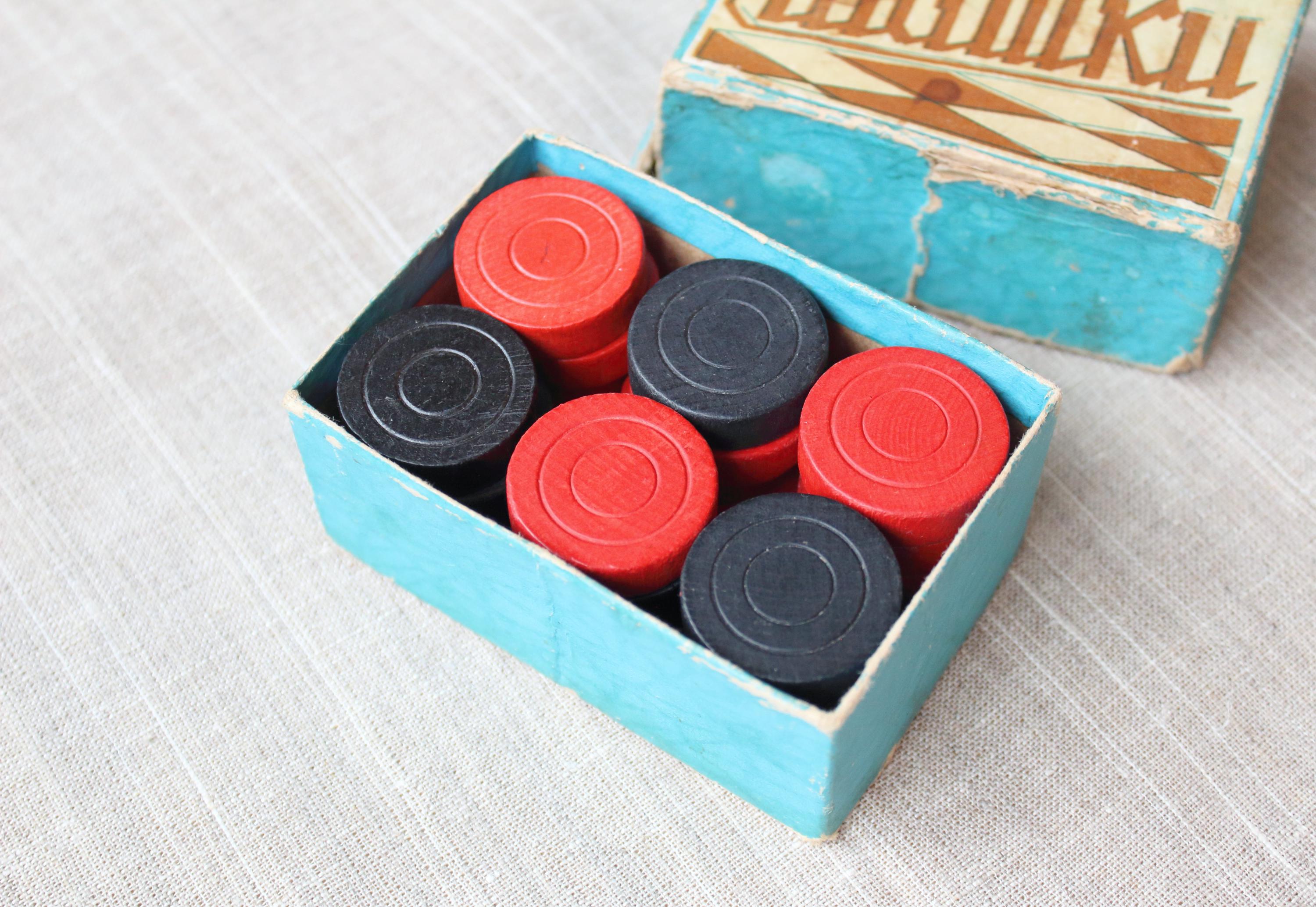 Chejer Box CHECKERS GAME Vintage/ Wooden Checkers in Box/ Vintage Table Game/ Ussr ...