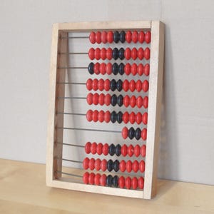 WOODEN ABACUS Vintage/ Wooden Abacus, Retro Calculator with Red Plastic Buttons/ Russian School, Office, Home Accessory/ Ussr
