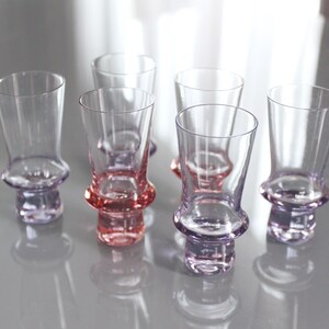 6 SHOT GLASSES Vintage/ 6 Color Shot Vodka Glasses Lilac and Pink Color/ Vintage Drinks Serving/ Latvia